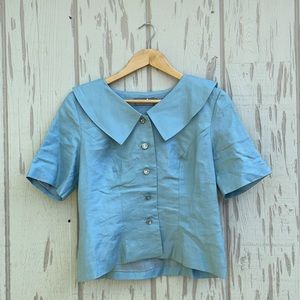Vintage linen Peter Pan cottagecore blouse top